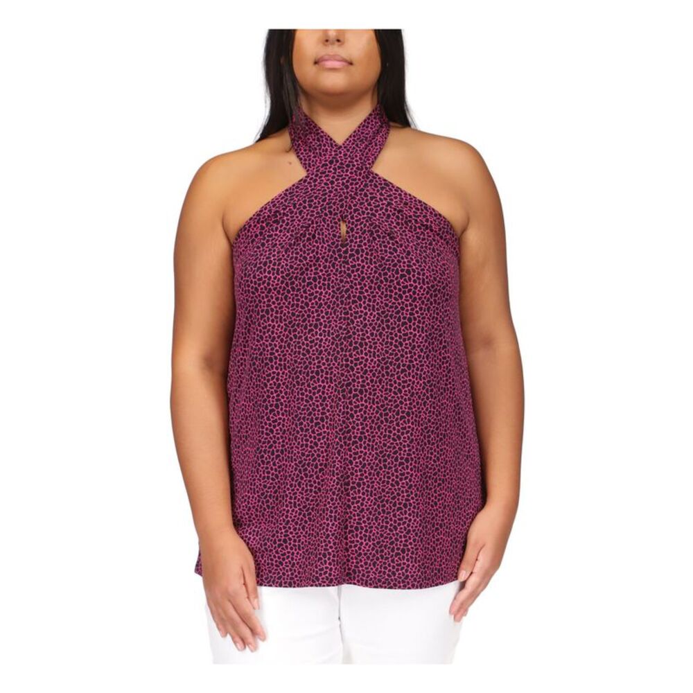 MICHAEL MICHAEL KORS Womens Pink Crisscross Open Back Sleeveless Top Plus 2X